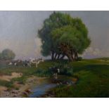 Paul Thomas Cattle watering Oil on canvas 52 x 42cm