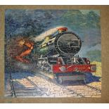 Two Chad Valley wooden jigsaw puzzles; The Torbay Express 375pieces and 'Britain's Mightiest' 150