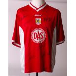 A replica Bristol City shirt signed by twelve of the 1999/2000 season squad; Peter Beadle, Tommy