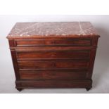 A 19th century Continental marble topped four drawer commode 101cm high, 120cm wide