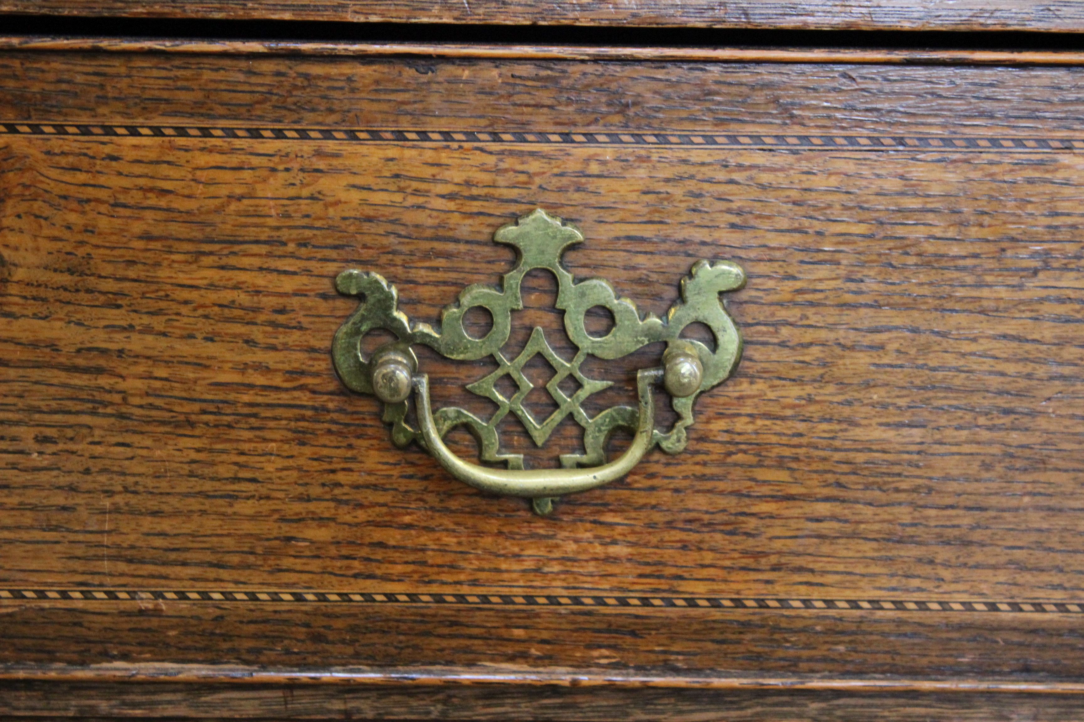 A George III style oak two part dresser with parquetry stringing 220cm high, 190cm wide - Image 2 of 4