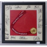 A framed Liverpool F.C. Champions of Europe Istanbul 2005 commemorative medal with a mount signed by