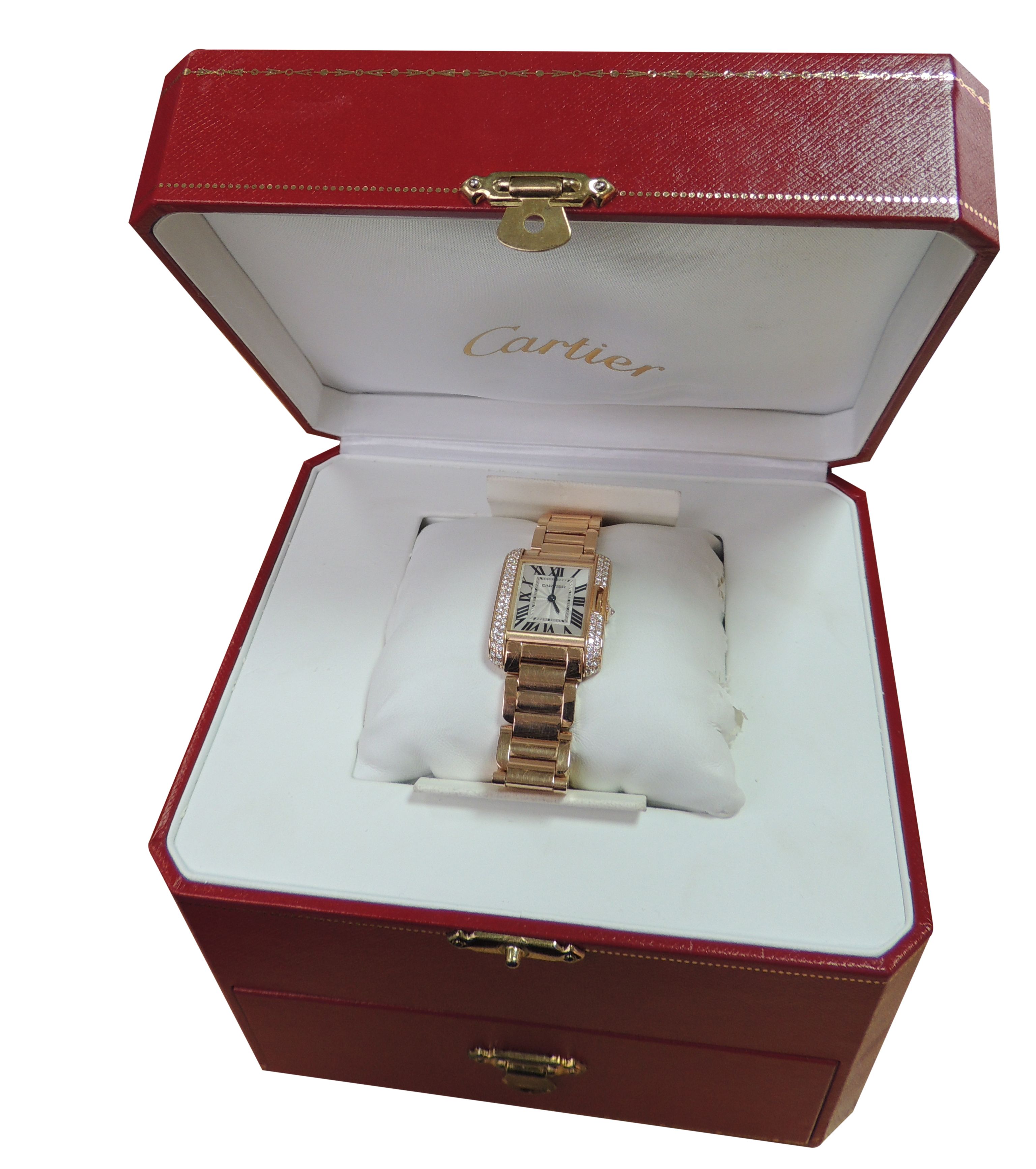 A ladies Cartier Tank Anglaise wrist watch pink gold Au750 with diamonds encrusted to shoulders,