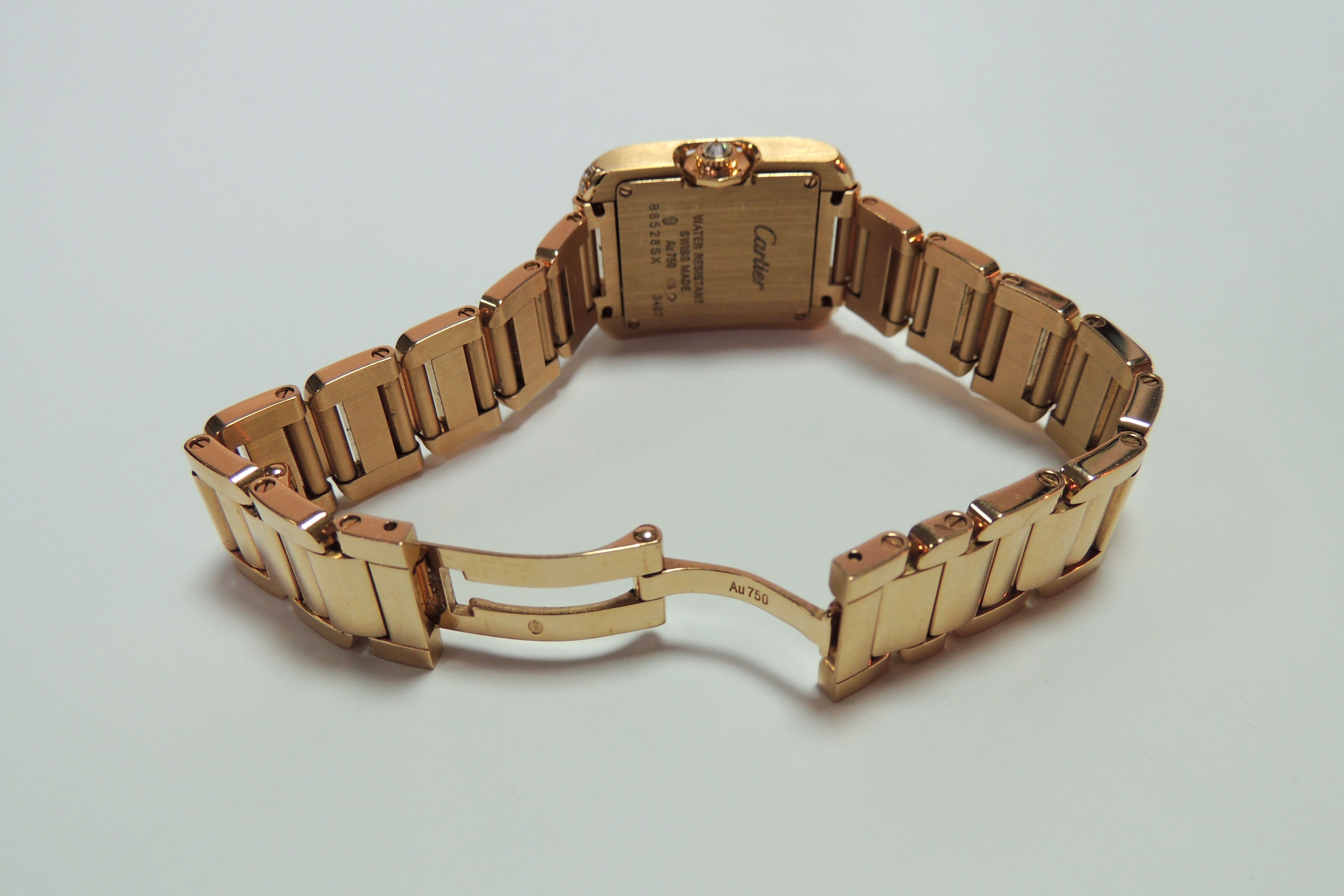 A ladies Cartier Tank Anglaise wrist watch pink gold Au750 with diamonds encrusted to shoulders, - Image 3 of 4