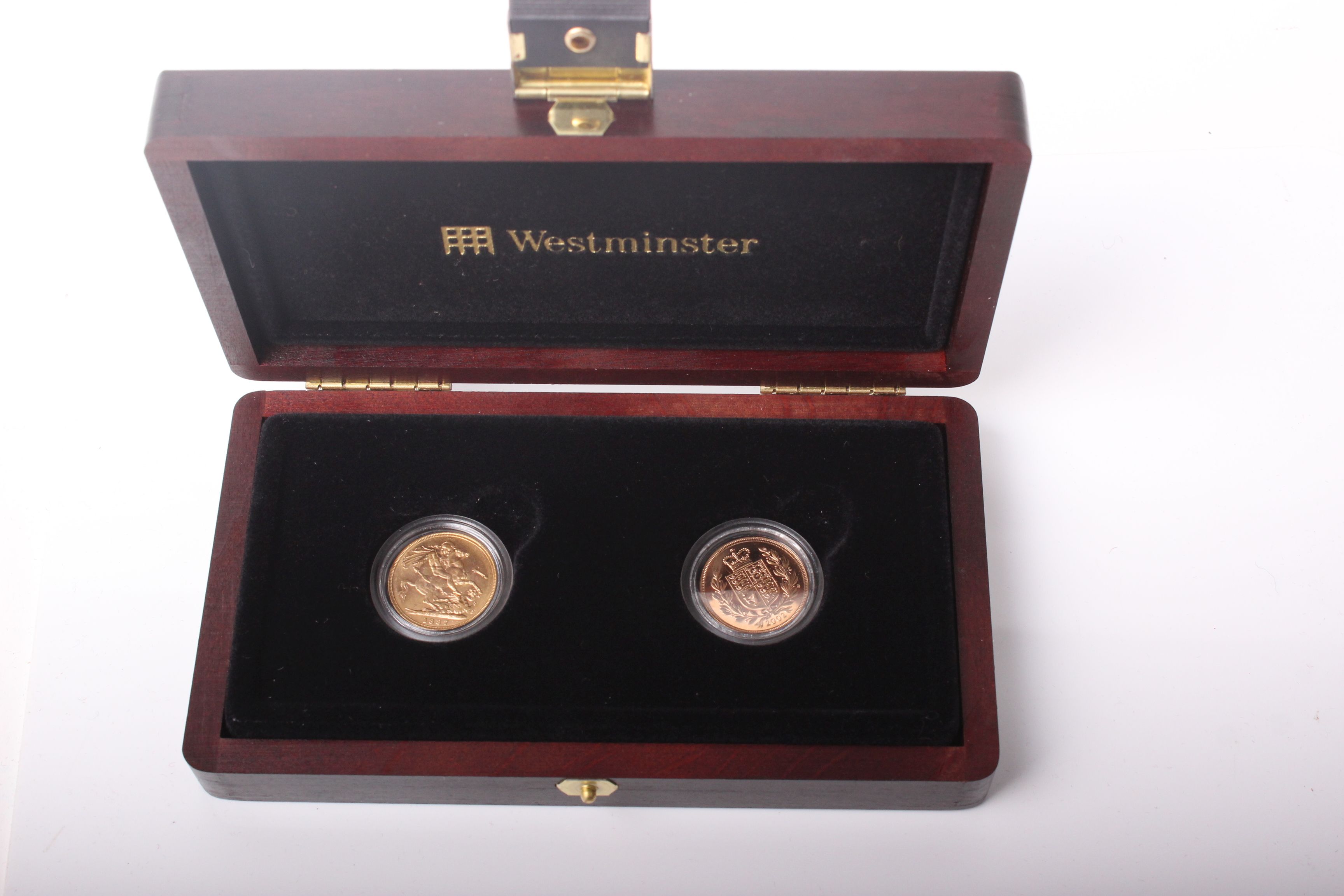 Westminster Golden Jubilee sovereign set; two gold sovereigns 1887 and 2002. Encapsulated and in one - Image 3 of 3