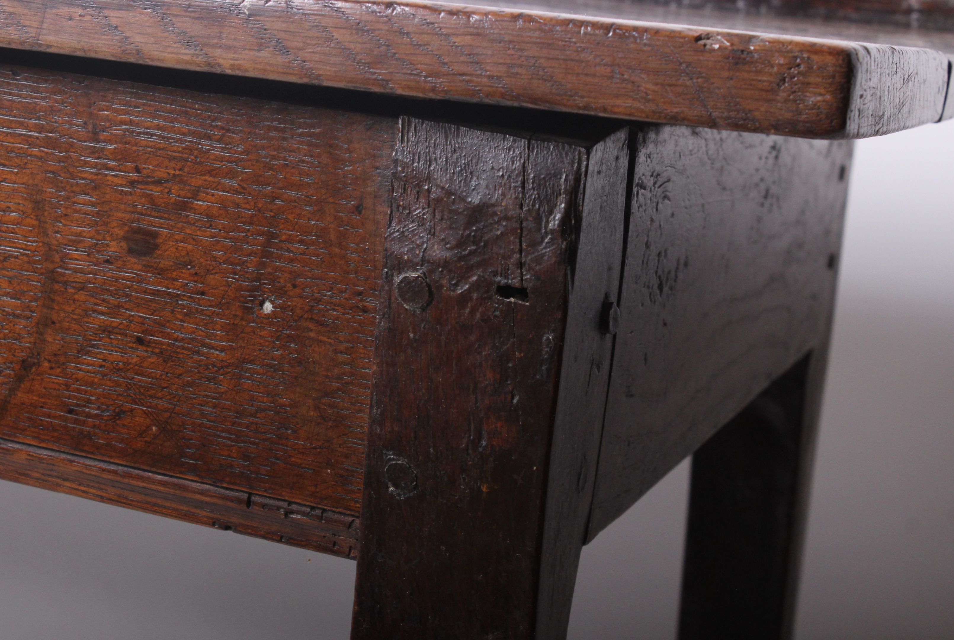 A narrow oak side table, 18th century and laterw.135cm d.43cm h.72cm - Image 3 of 3