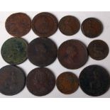 A large quantity of foreign and British pre decimal coins from circulation, part sorted, in an oak