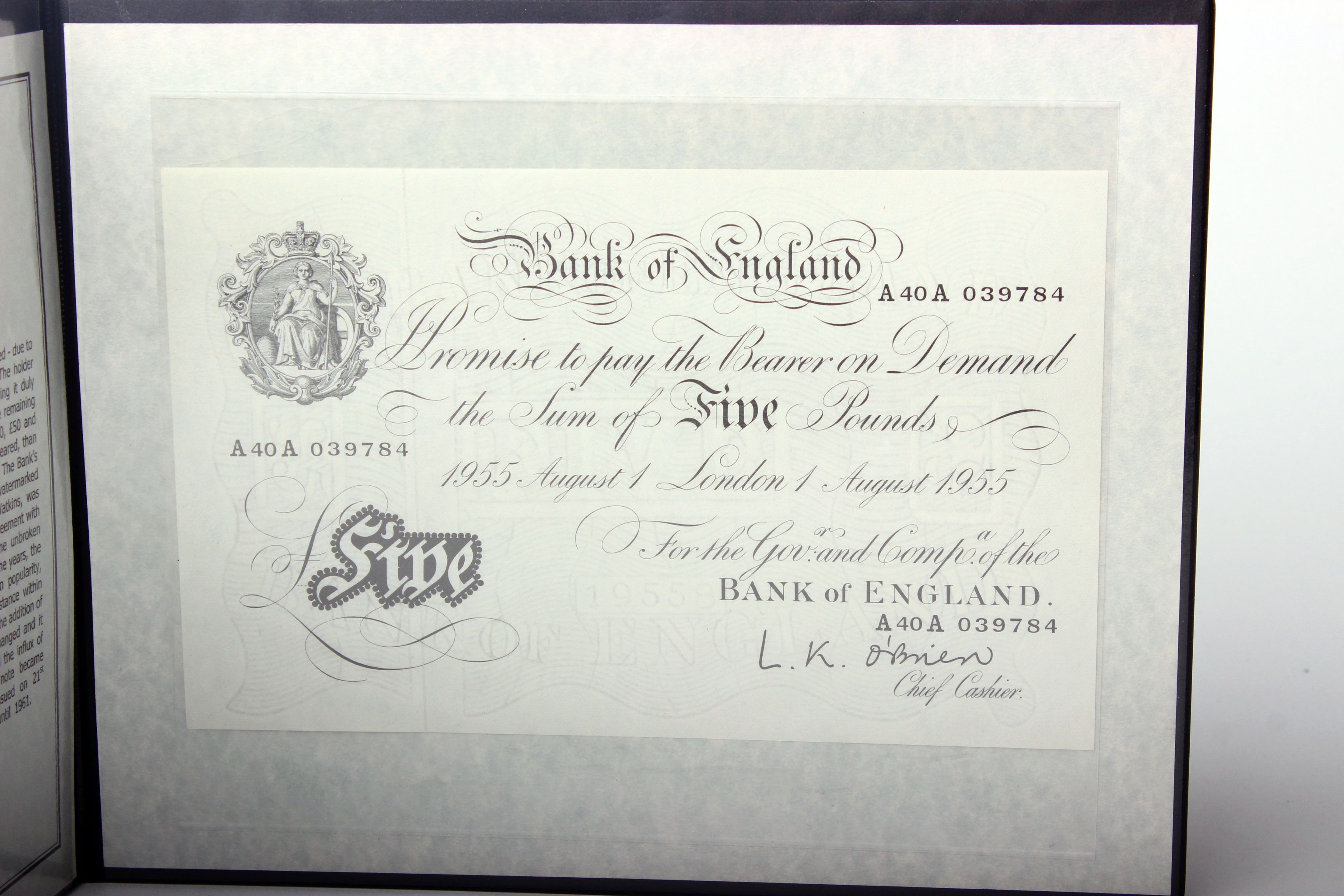 Westminster presentation cover; 'uncirculated white fiver' with certificate of authenticity. No: