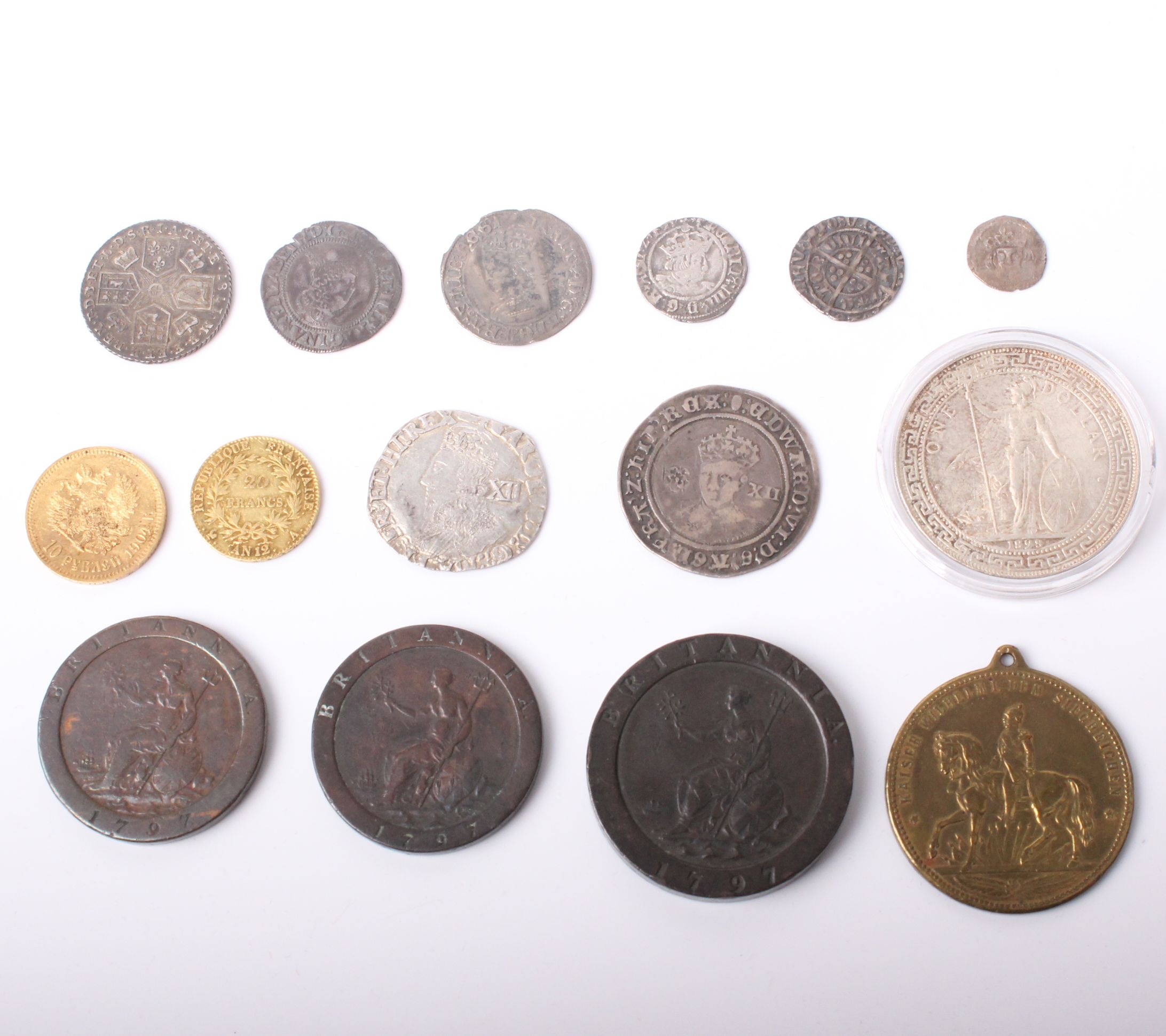 A small coin collection mostly GB including 1797 2 penny piece, two 1797 cartwheel pennies, 1787