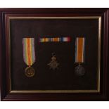 A cased set of three 1st WW medals CPL W.G.C. Webb ASC (M2-081573). Mounted and framed and glazed