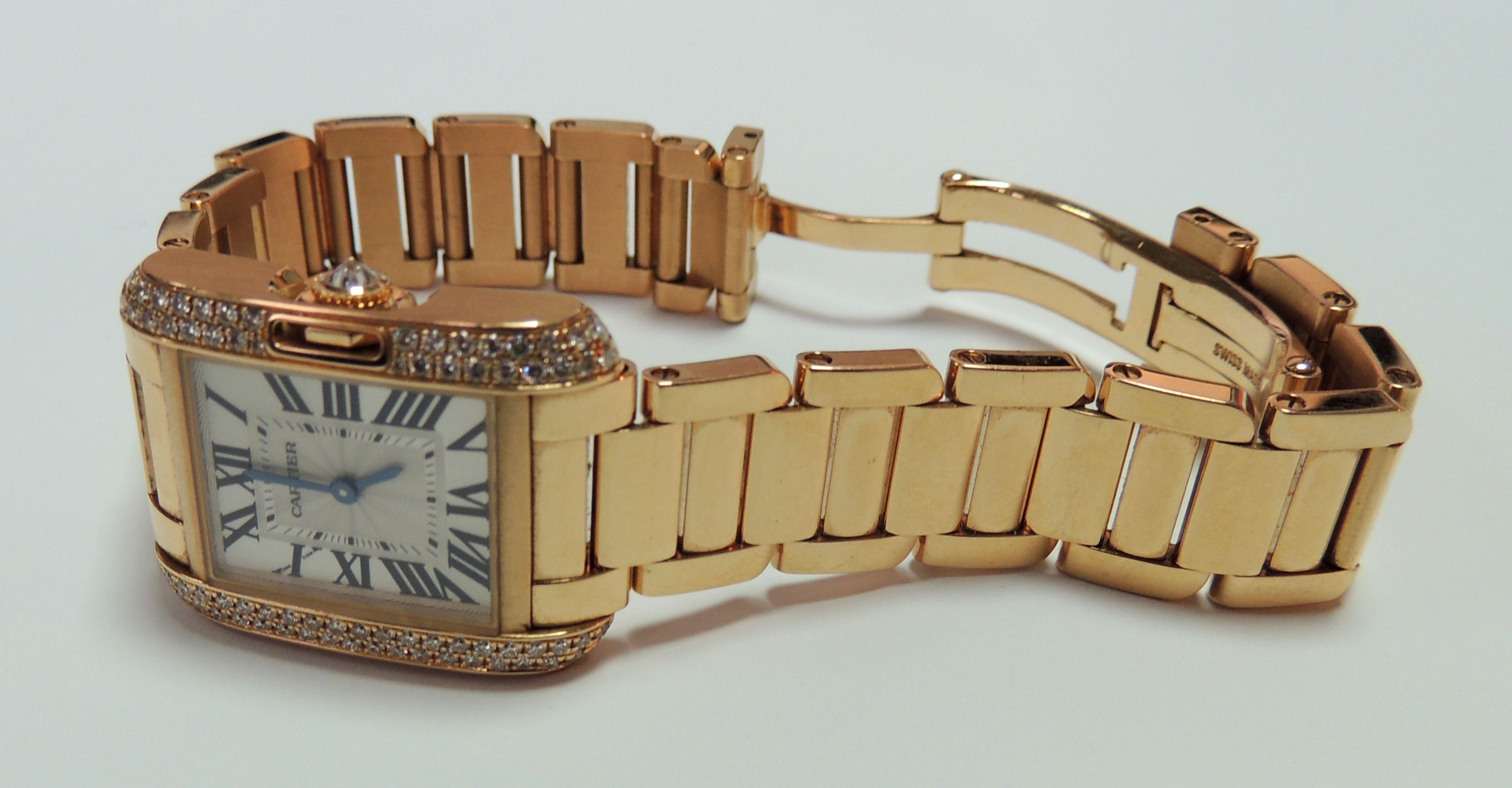 A ladies Cartier Tank Anglaise wrist watch pink gold Au750 with diamonds encrusted to shoulders, - Image 4 of 4
