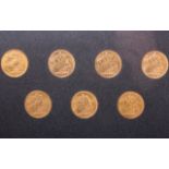 Westminster Queen Victoria 'Jubilee Head' sovereign collection of seven coins 1887-1893. Boxed set