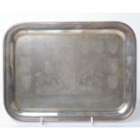 A modern silver ‘The Queens Silver Jubilee 1977’ oblong small tray, engraved with the Royal Coat