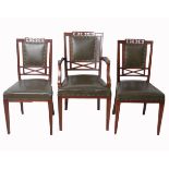 A set of seven mahogany and upholstered dining chairs , early 20th century, to include one armchair,