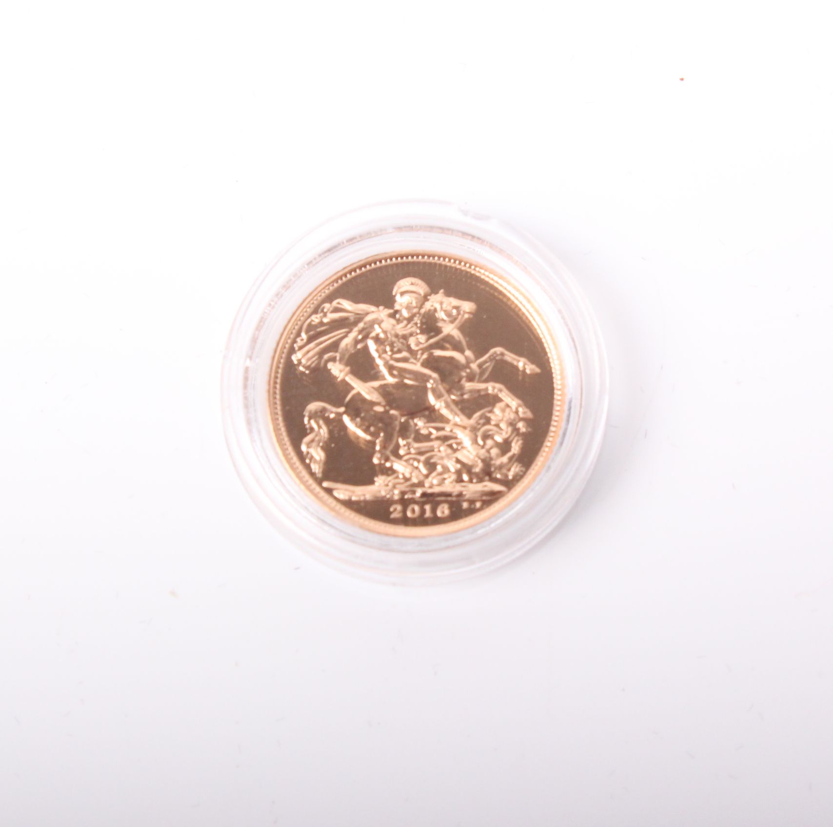 Proof 2016 gold proof sovereign, weight 7.98 grams. Encapsulated with certificate