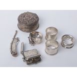 A collection of small silver, to include; a Victorian silver bosun’s call engraved with fruiting