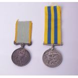 Medals: Crimea medal with ribbon (unnamed) and a Korea Campaign medal (P. Gallagher - SM-RN-KX