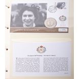 A collection Mercury Queen Elizabeth II 80th Birthday coin covers - Westminster album thirteen