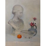 British School (20th century)Still life with a bust and orangeOil on canvasIndistinctly signed, Jack