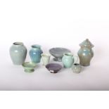 A group of green glazed pottery by Ewan Henderson and others