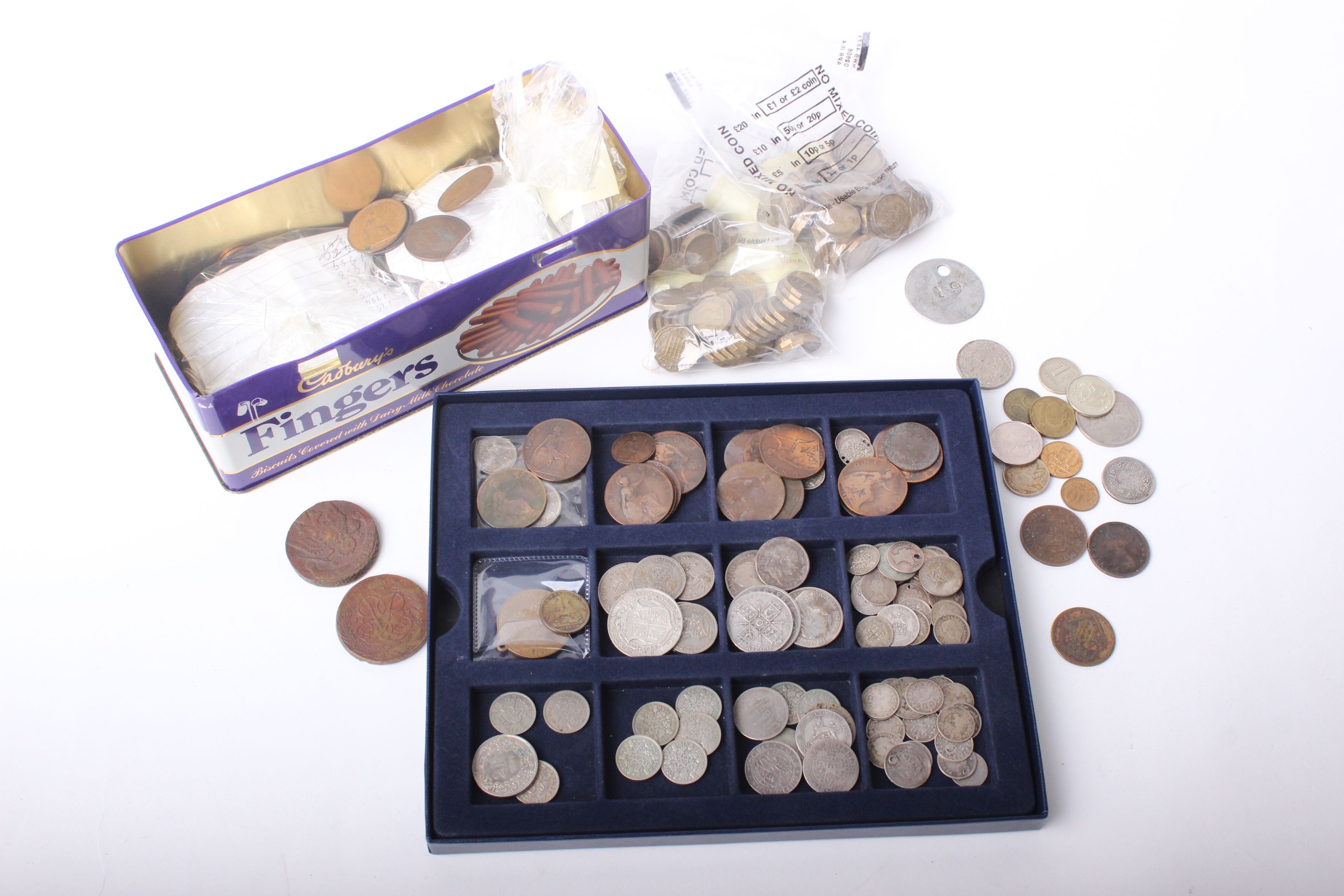 Mixed coins; a box containing GB some pre- 1946 silver and a tin with world wide collection part - Image 2 of 2