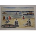 20th Century SchoolFigures on a BeachWatercolour 14 x 21cm; together with a sketch of a stooped