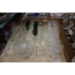 Glassware: eight colour wine glasses, part cut glass table set (seventeen pieces) and other