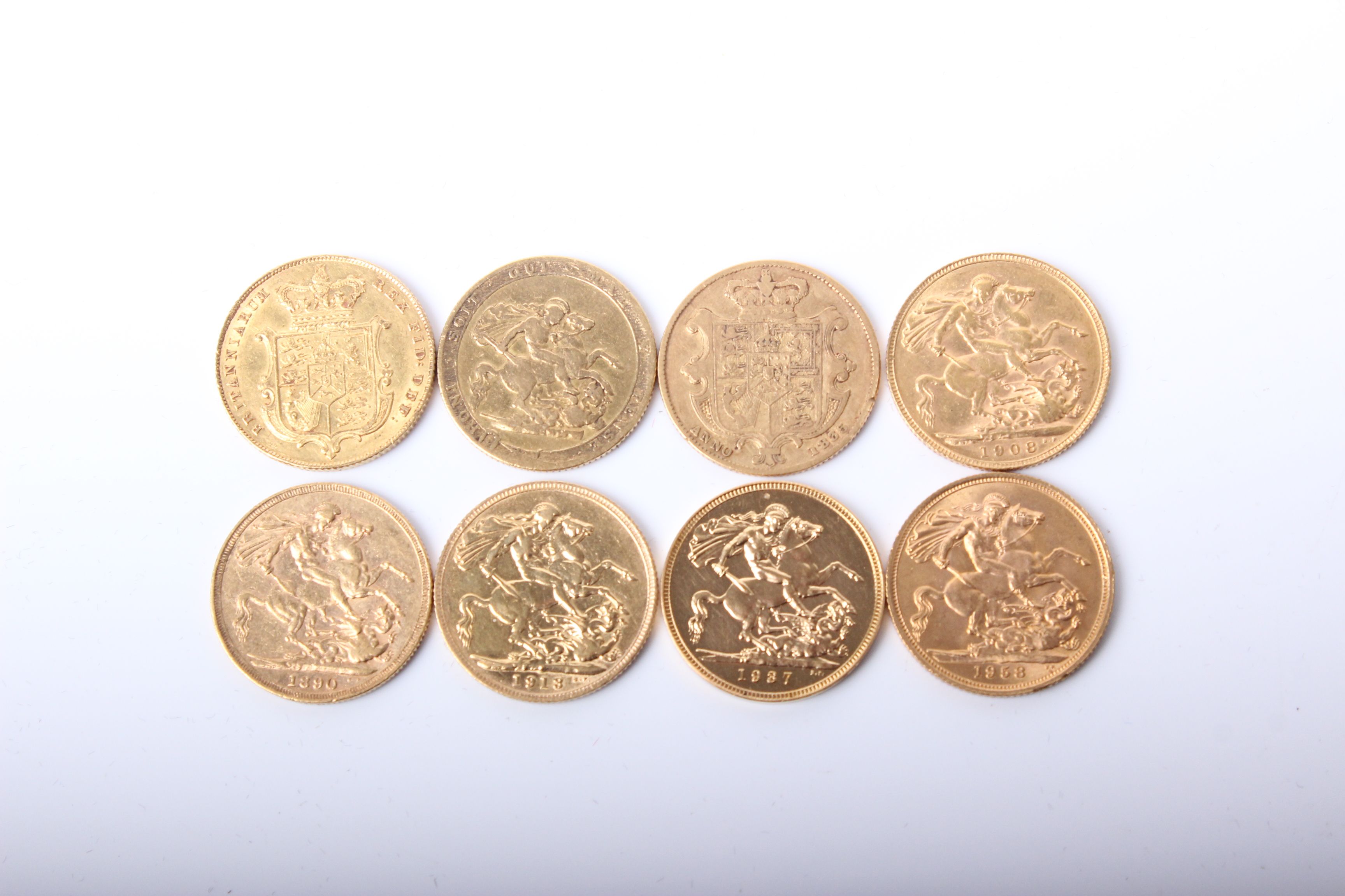 Westminster 'modern sovereign collection' comprising eight sovereigns: 1820, 1829, 1835, 1890, 1908,