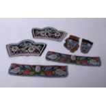 A pair of late 19th Century North American Indian Iroquois beadwork cuffs, decorated with flowers on