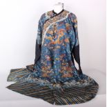 A late 19th Century (Qing Dynasty) embroidered blue silk Chinese dragon robe. Worked in couched gold