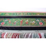 A late 19th/early 20th Century Qing Dynasty Chinese embroidered green silk ceremonial wall