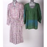 A collection of ladies costume, to include a 1970s Kate Beaver green and blue hand-printed top, a