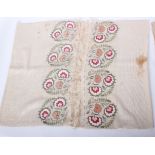 A late Ottoman 19th Century Turkish linen fringed towel, with an embroidered reversible design at