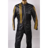 Sportac all in one racing leathers; black with yellow stripe by Neil Hann Ltd
