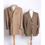 A 1970s wool and cashmere man's coat; a DAKS 100% wool tweed jacket, a taupe coloured wool three-