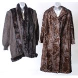 A 1950s Fowler's of Binghamton fur wrap lined with pink Art Deco design fabric; a musquash jacket, a