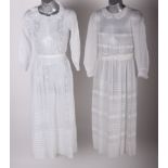 A early 20th Century fine white voile skirt and matching blouse with pin tucks and embroidered