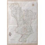 A hand coloured map of Derbyshire, engraved by J Carey, 54 x 36cm, a later map of Lodeve region, a