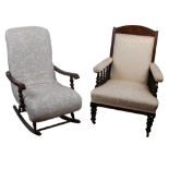 A Victorian mahogany framed armchair and a rocking chair, circa 1930's