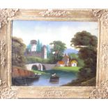 19th Century SchoolA pair of reverse painted scenes of Dutch landscapesEach 41 x 54cm