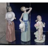 Lladro: three figure studies of young girls including 5217 - young gardener with flowers and a