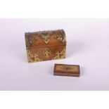 A Victorian walnut brass bound stationary box 23cm wide and a Tunbridge inlaid rectangular box