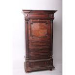 A 19th Century Continental rosewood secretaire a abbatant lacking top 133cm high, 72cm wide