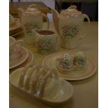 Susie Cooper: a collection of pink rim 'Dresden' ware, a breakfast set and other items, 20 pieces