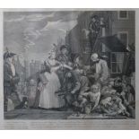 After William Hogarth Four black and white 18th century engravings, including plates from The Rake's