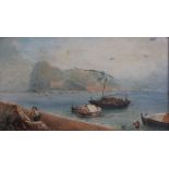 Three pictures: an oil on artist board, View of Gibraltar from Spain, 19th century unsigned and