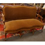 A French upholstered settee with carved mahogany frame 163cm length