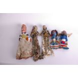 Two Japanese puppets, three Indian puppets and a Pelham 'clown' puppet (6)