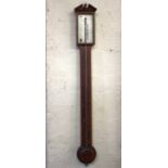 A 19th century mahogany stick barometer in inlaid mahogany case, silvered dial signed Chas.