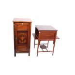 An Edwardian inlaid bedside cupboard, 91cm high; together with a similar small washstand/night table